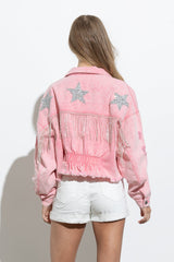 Stay On Stage Star Embellish Denim Jacket - Pink