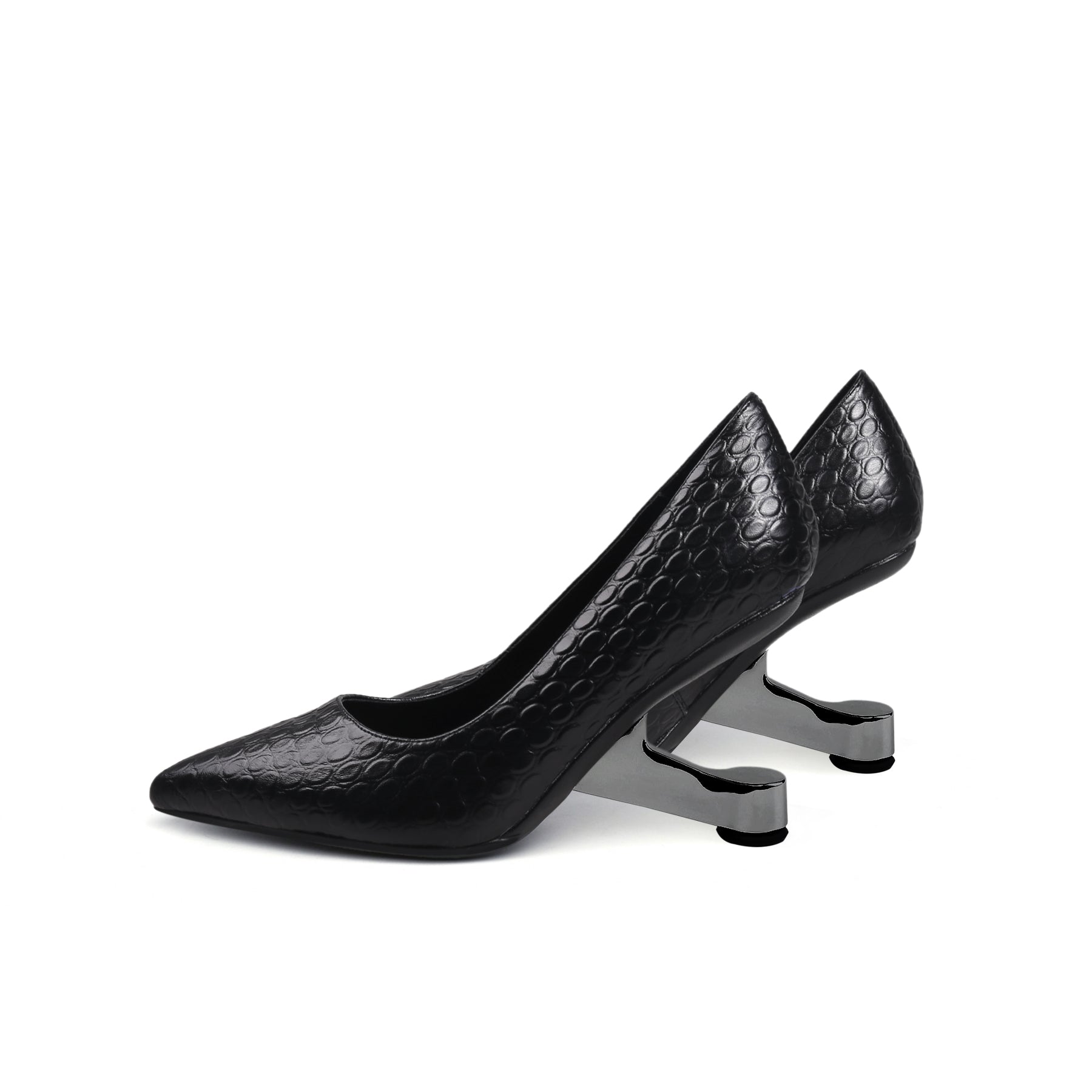 JADY ROSE | Nellie Engraved Leather Pump - Black