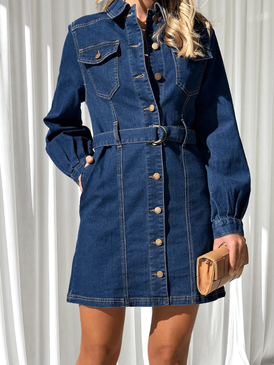 Make It Known Denim Collared Mini Dress - Dark Wash