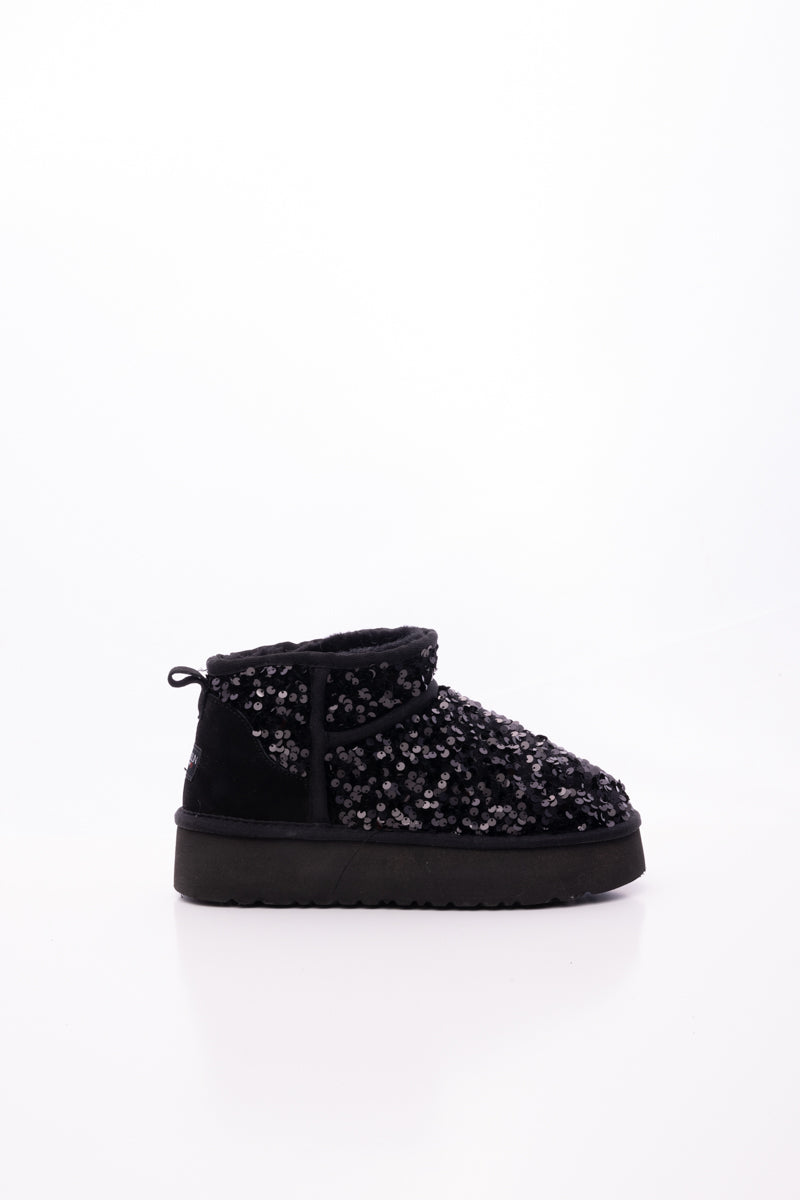 Smaibulun Ugg | Mini Glitter Low Ankle Platform Boots - Black