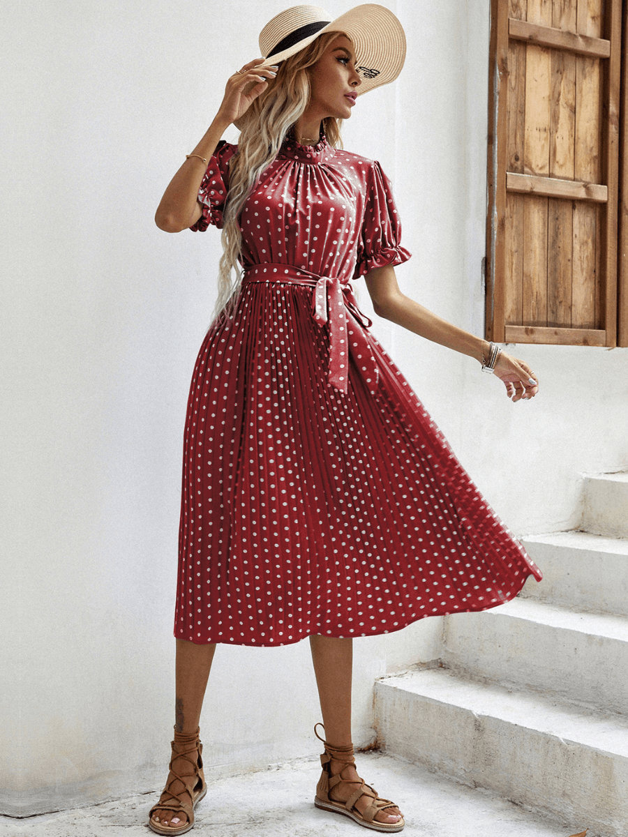 Evergreen Polka Dot Midi Dress - Red