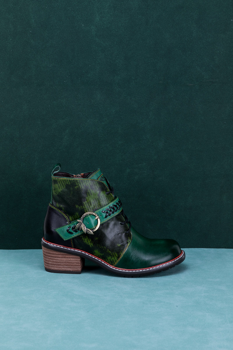 SOFFIA | VINTAGE DARK GREEN LEATHER ANKLE BOOT