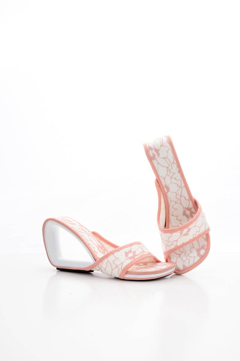 JADY ROSE | SOLANAH MARBLING LACE UPPER WEDGE SLIDE - PINK