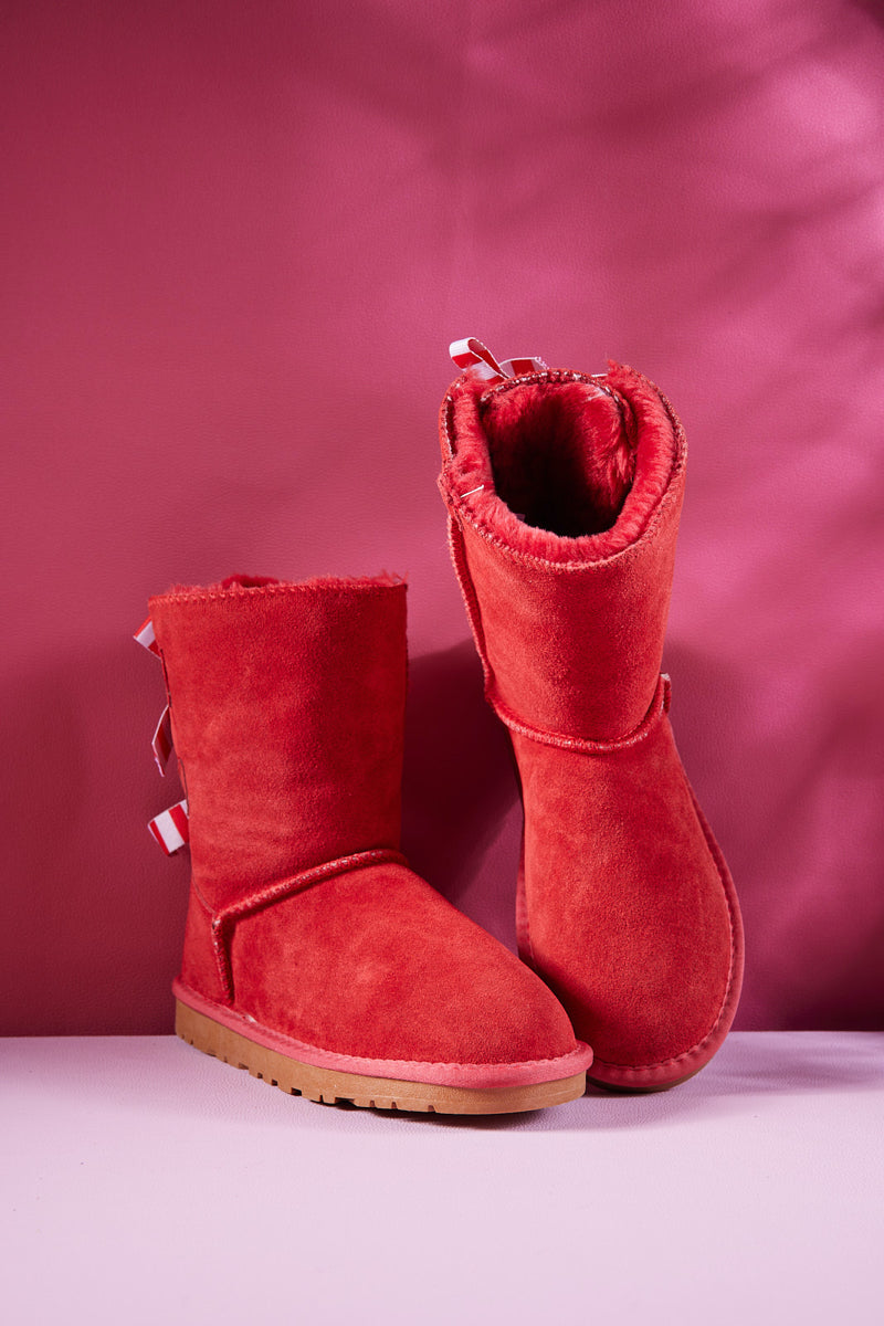 Smaibulun Ugg | Serenity Striped Bailey Bow Shearling Boots - Red