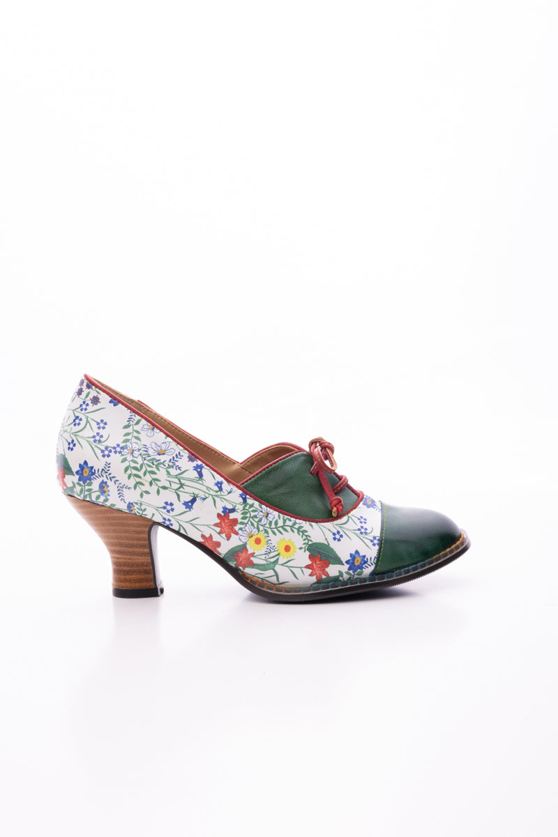 SOFFIA | LILY FLORAL KITTEN HEEL LEATHER PUMP