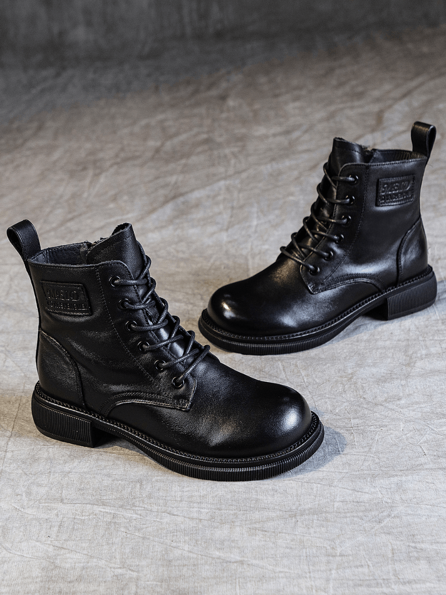 RUMOUR HAS IT | ZIP UP LEATHER COMBAT BOOT - BLACK