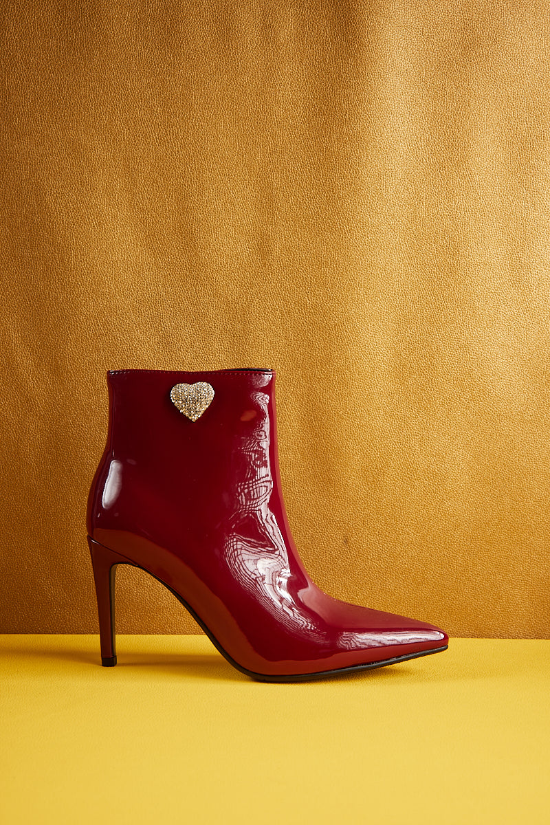 Jady Rose | My Valentine Stiletto Leather Ankle Boots - Burgundy