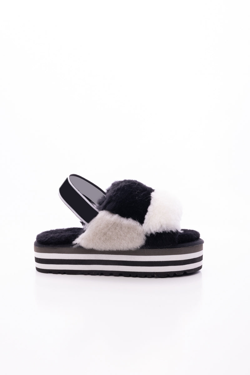 Smaibulun Ugg | Harmony Contrast Woolen Platform Slipper - Black