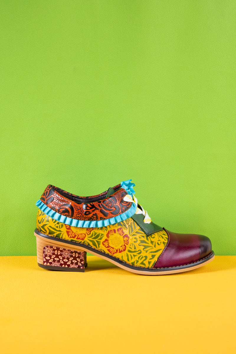 Soffia | Fall Roses Floral Embossed Leather Oxford - Multi