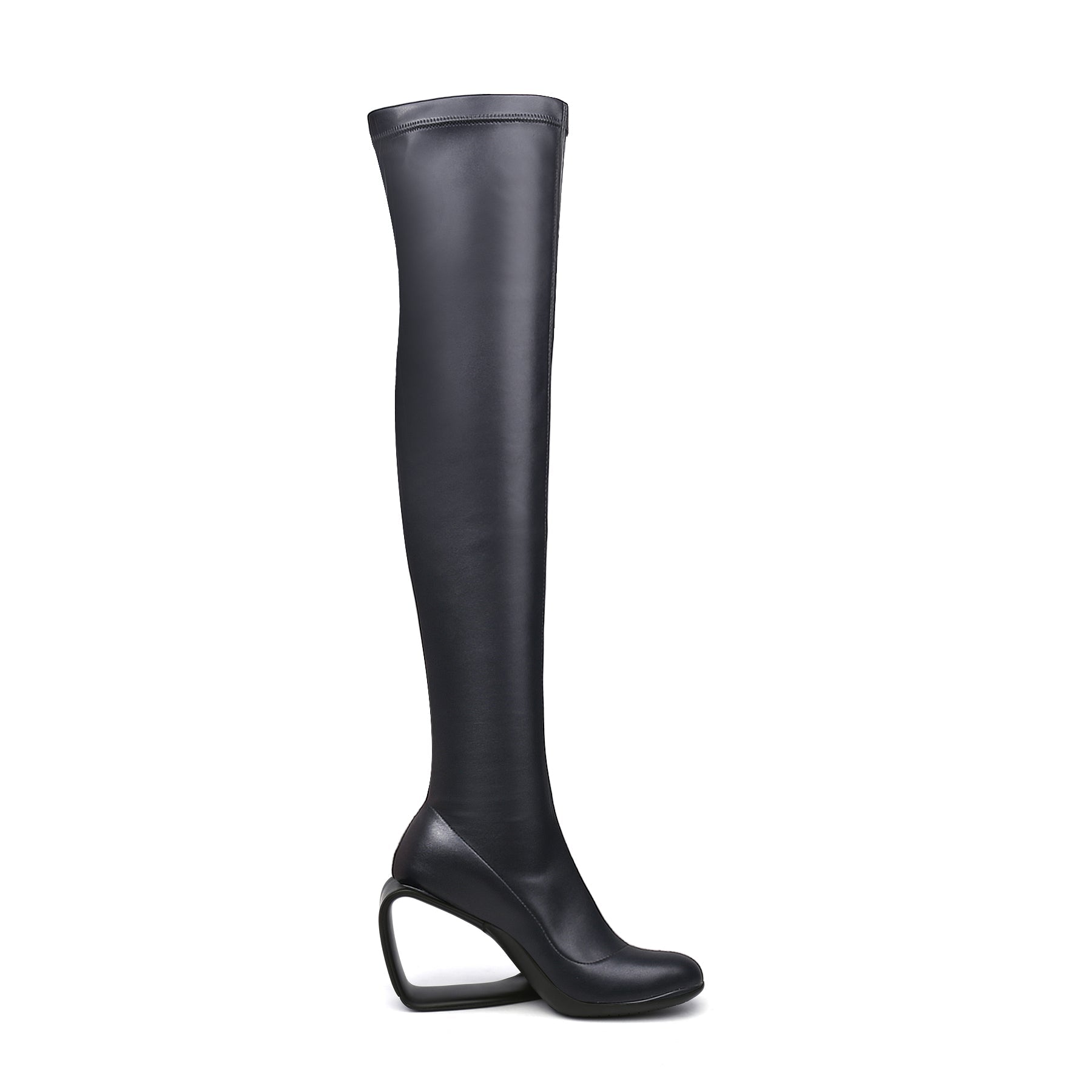 JADY ROSE | WEDGE HEEL BLACK LEATHER OVER KNEE NIGHT BOOT