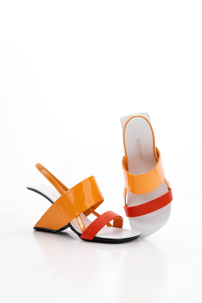 JADY ROSE | MALLINA STRAP LEATHER HEEL SANDAL - ORANGE