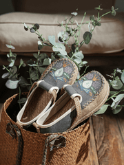 CACTUS ROSE | PATTERN EMBROIDERED LINEN ESPADRILLE LOAFER - GREY