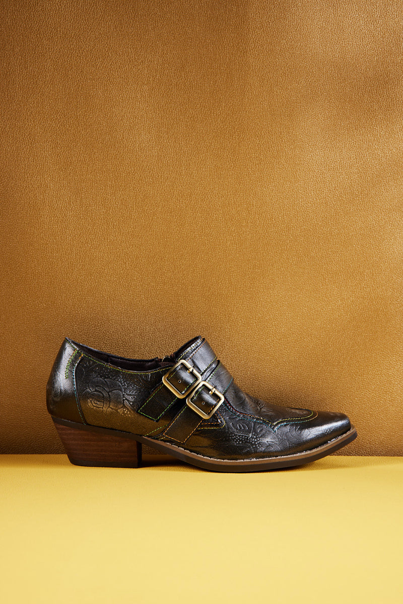 Soffia | Lucille Leather Embossed Monk Shoes