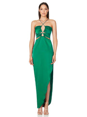 Alva Cross Halter Neck Satin Maxi Dress