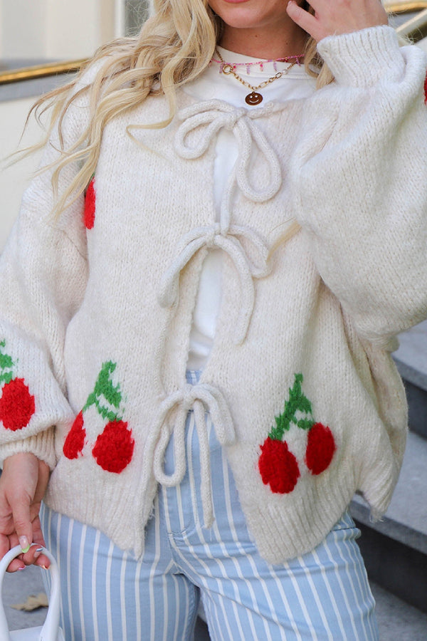 Cherry Embroidered Cardigan Sweater