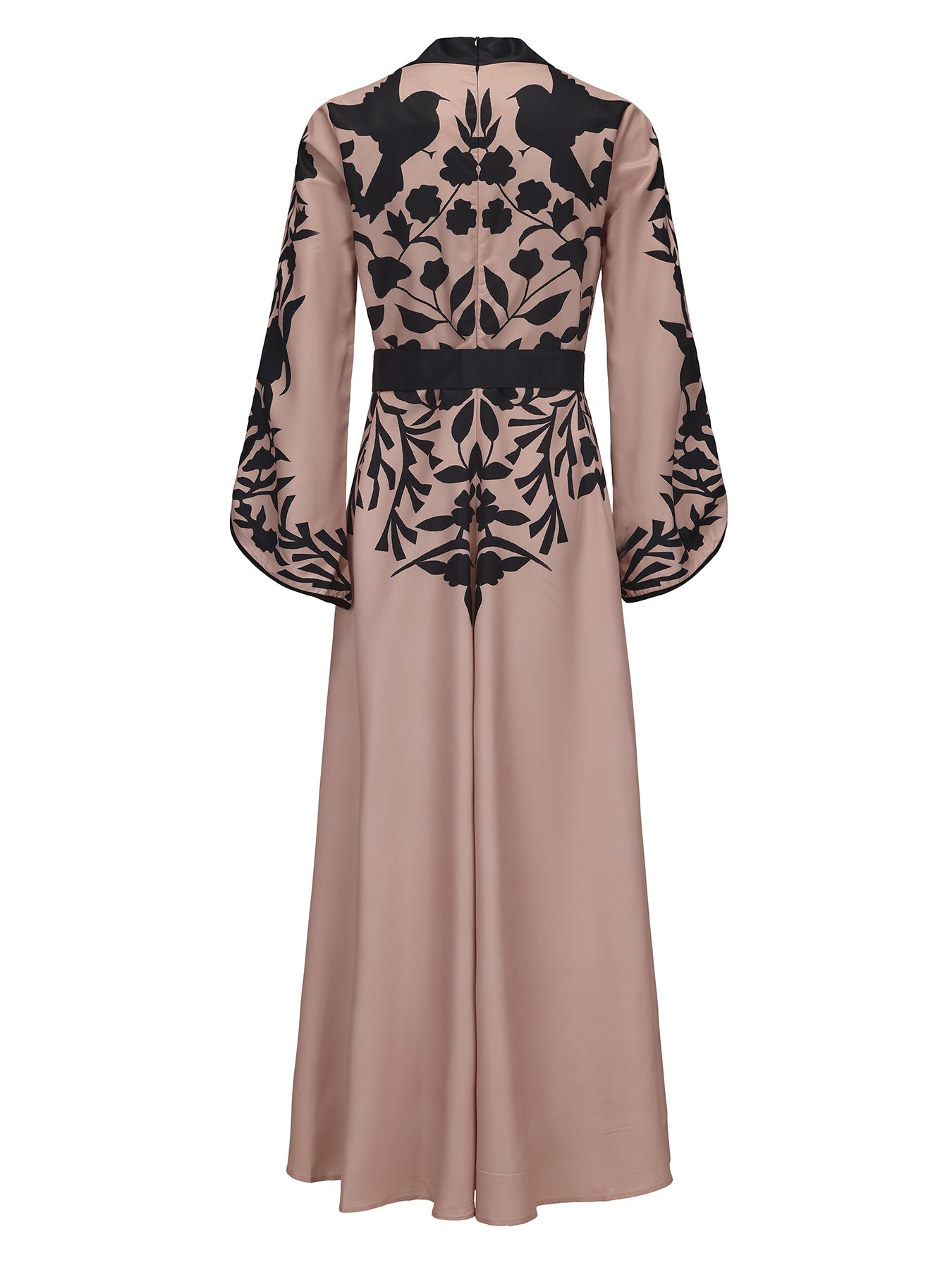 A-line Flared Sleeves Printed Tied Waist V-neck Maxi Dresses