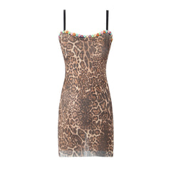 Sexy Leopard Print Mesh Strap Dress for Women – Tight High Elastic Hip Dress