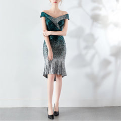 Wrapped Chest See through Gradient Sequin Sheath Dress Wedding Cocktail Party Gift