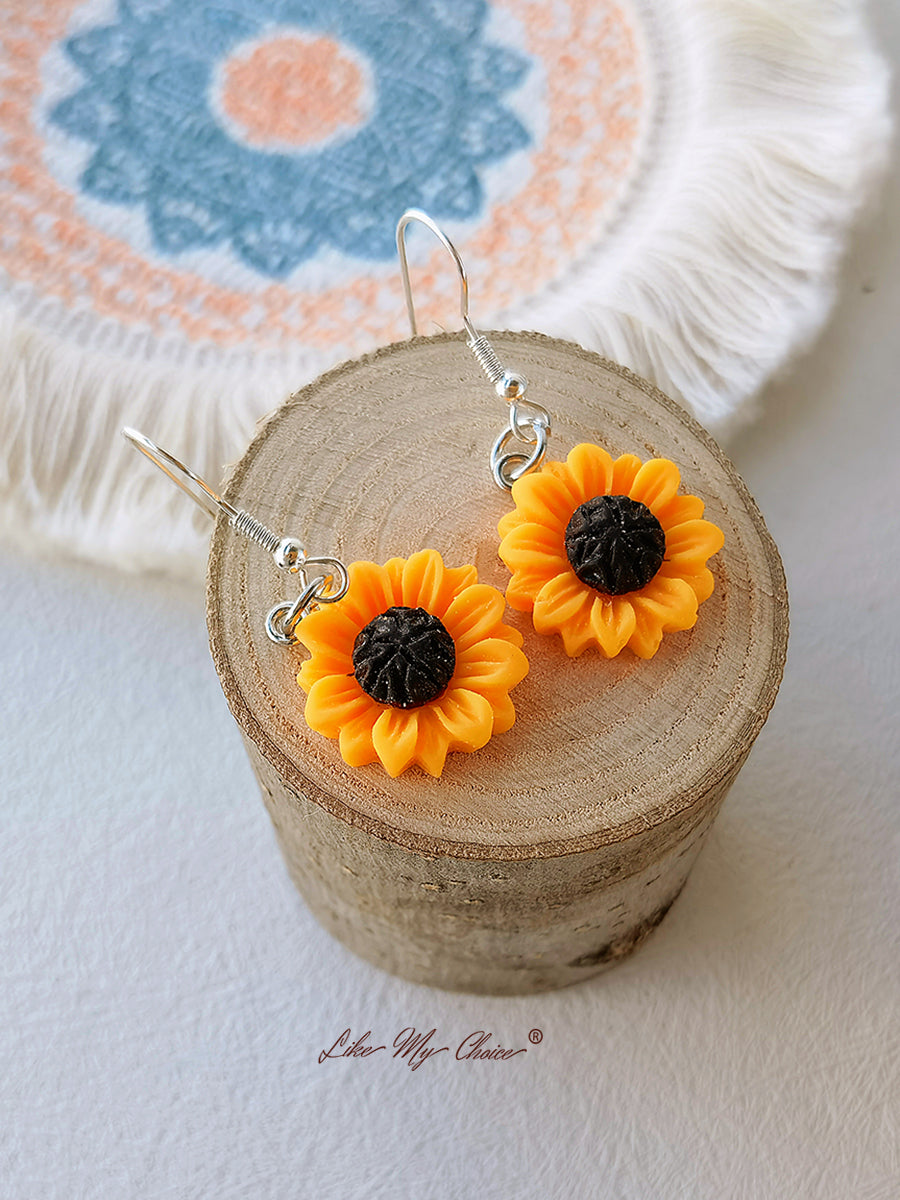 Vintage Sunflower Flower Earrings