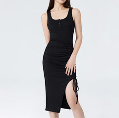 Knitted Sexy Sexy Slim Design Side Slit Drawstring Dress