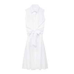 Women Clothes Knotted Poplin Shirt Dress