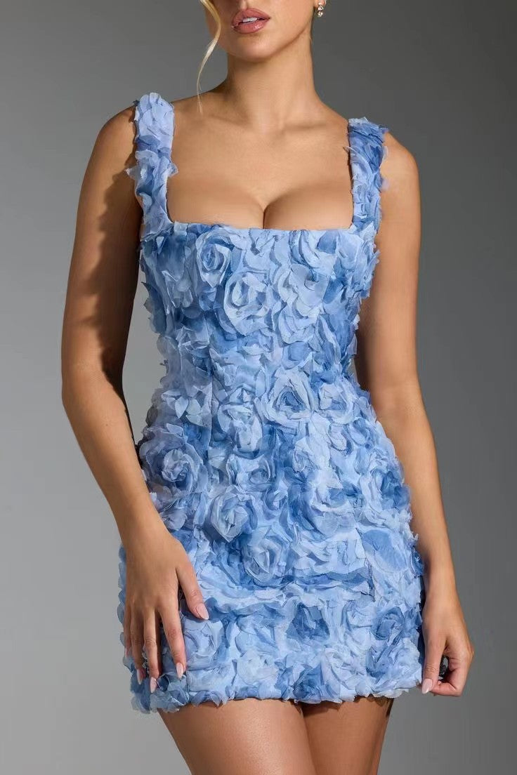 Sweet Cute Three Dimensional Floral Strap Dress