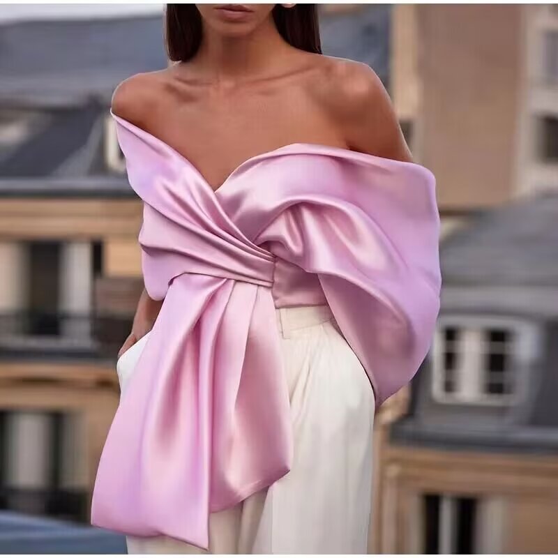 Spring Women Clothing Sexy Irregular Asymmetric Pink Butterfly Decoration Tube Top Small Top – Shop Now!