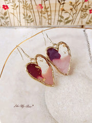 Retro purple gold foil irregular love earrings