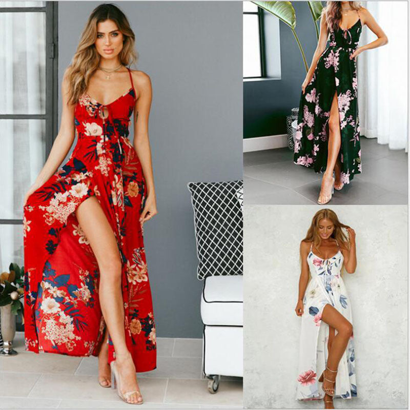 Women Clothing Maxi Dress Printed Large Swing Dress  Plus Size Maxi