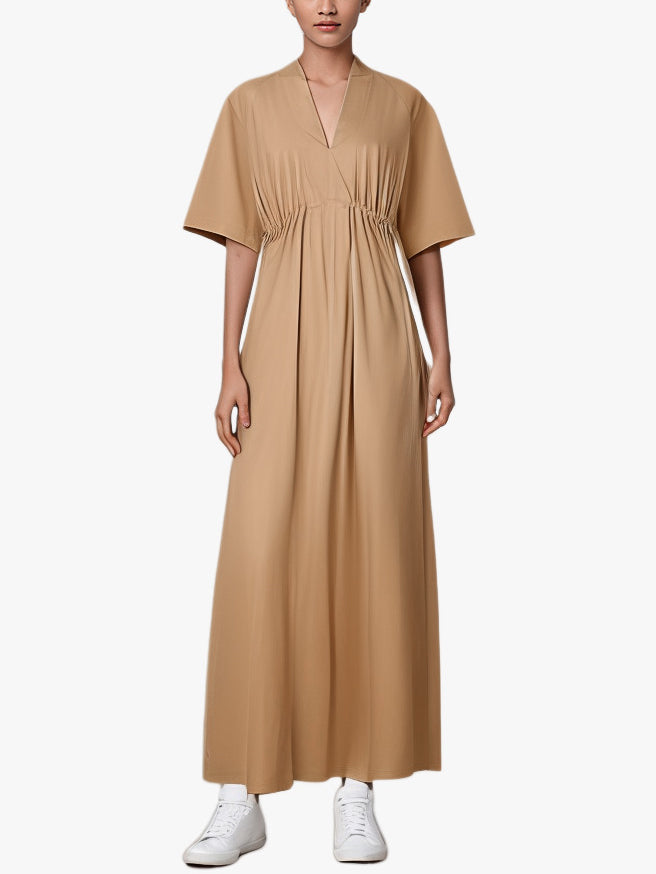 Unique And Chic Drawstring Waist Shirt-Style Maxi Dress