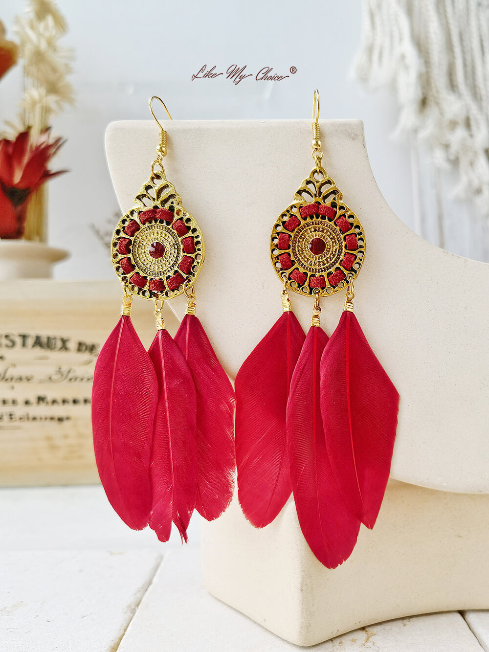 Feather Tassel Handmade Circle Long Earrings Jewelry