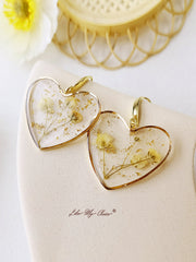 Pressed Flower Earrings - Resin Heart Dried Flower