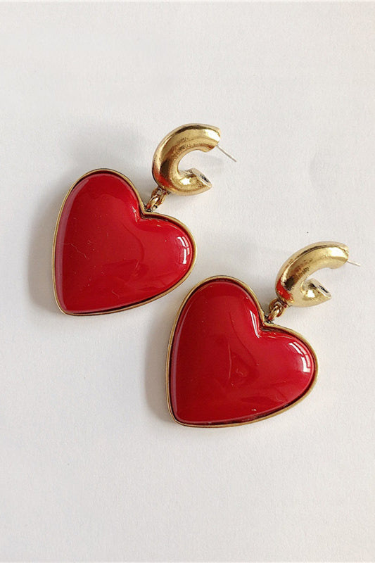 Vintage Red Heart Drop Earrings