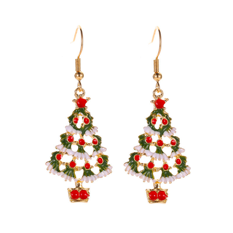 Snow Covered Hollow Christmas Tree Earrings Necklace Set