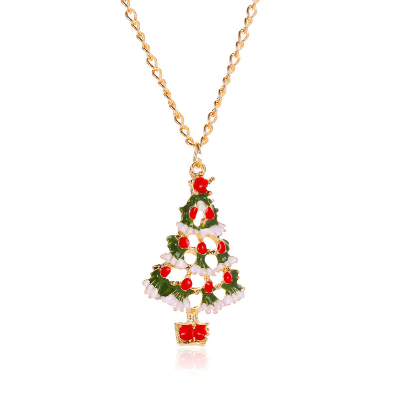 Snow Covered Hollow Christmas Tree Earrings Necklace Set