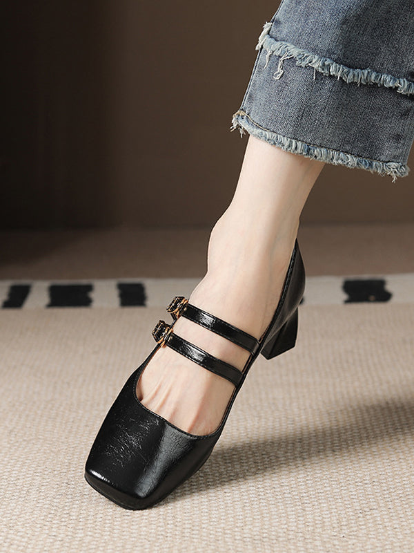 Lace-Up Shallow Cut Square-Toe Pumps