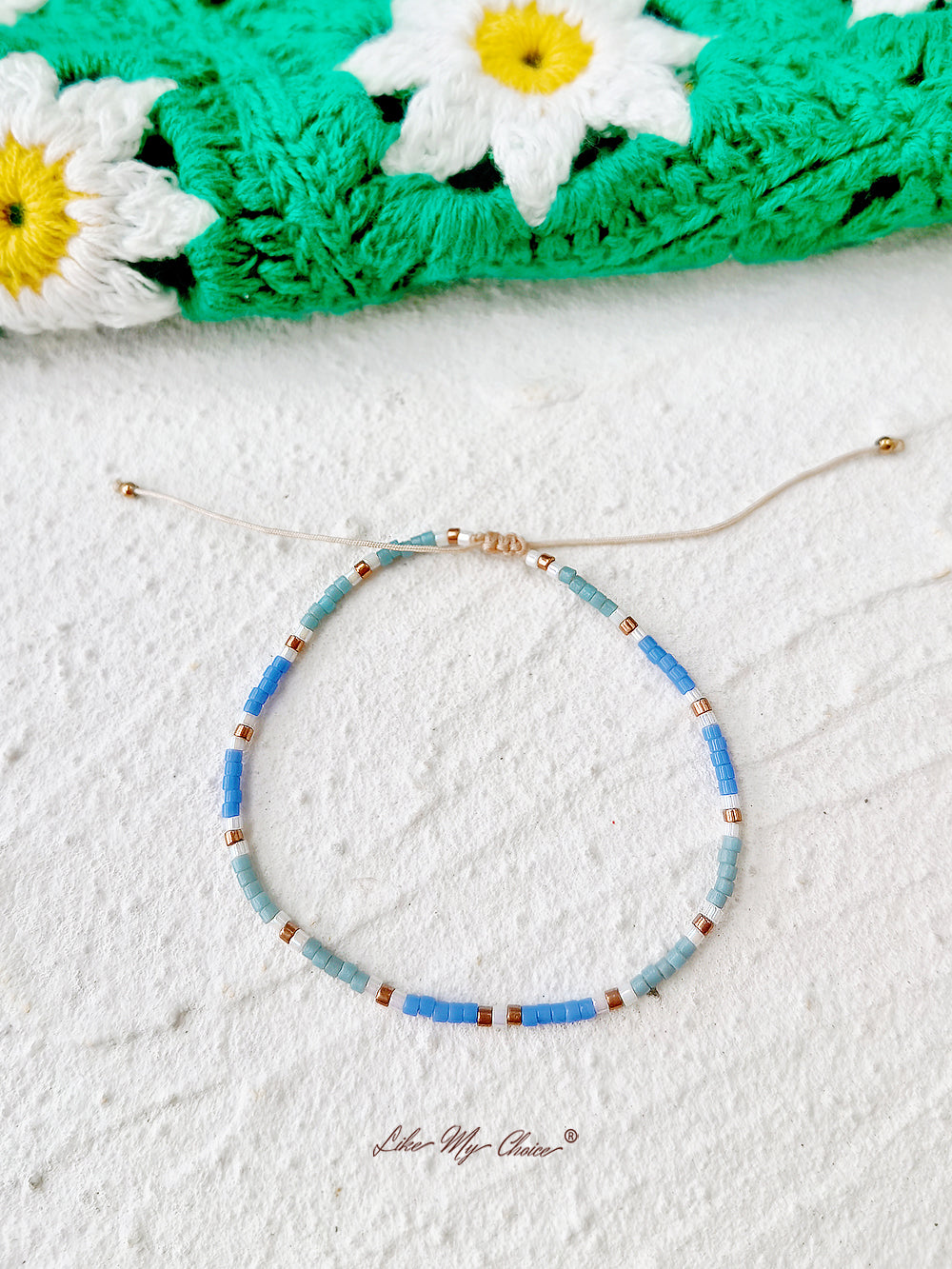 Adjustable Drawstring Beaded Bracelet Blue Dream