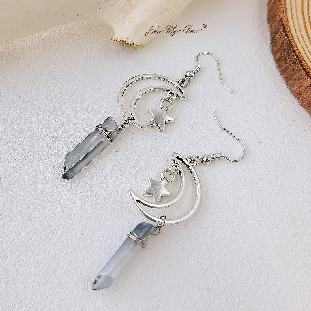 Natural Crystal Moon & Star Earrings