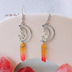 Natural Crystal Moon & Star Earrings