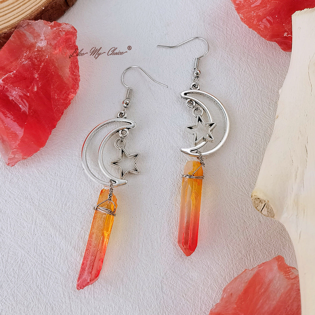 Natural Crystal Moon & Star Earrings