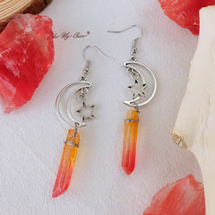 Natural Crystal Moon & Star Earrings