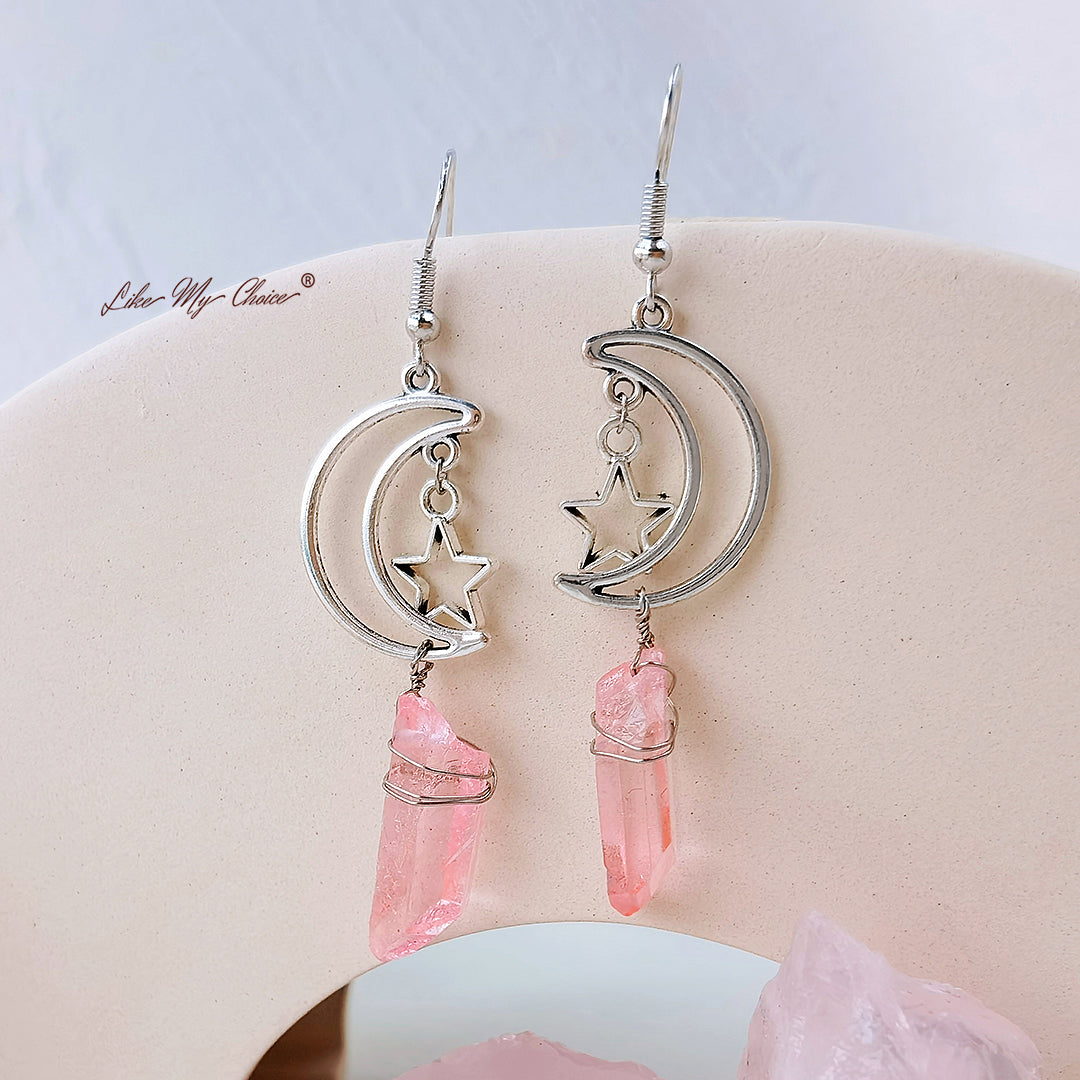 Natural Crystal Moon & Star Earrings