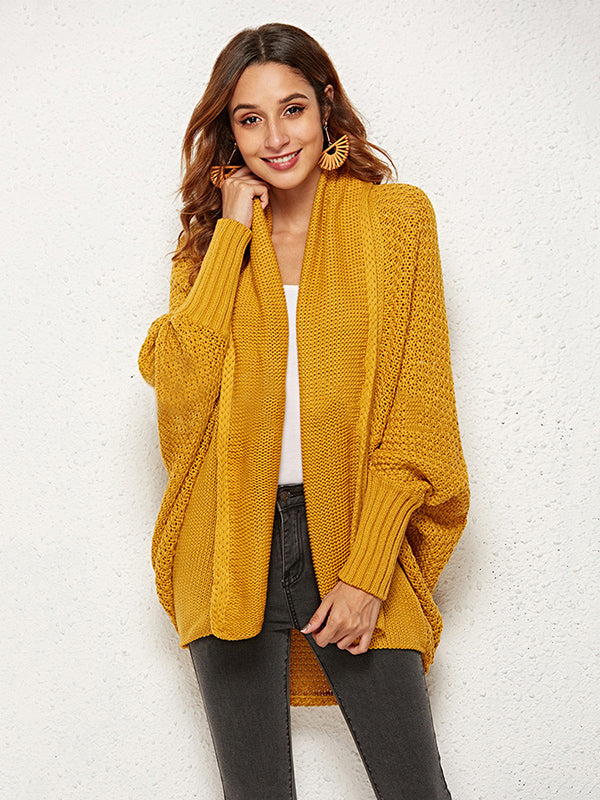 Casual Batwing Sleeves Loose Solid Color Cardigan Tops