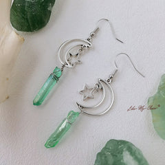 Natural Crystal Moon & Star Earrings