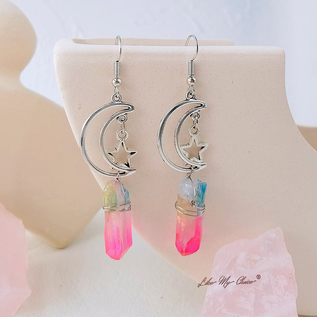 Natural Crystal Moon & Star Earrings