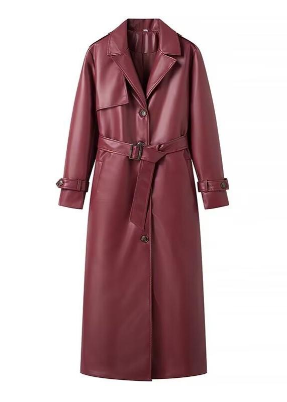 Long Leather Trench Coat - Sophisticated Comfort