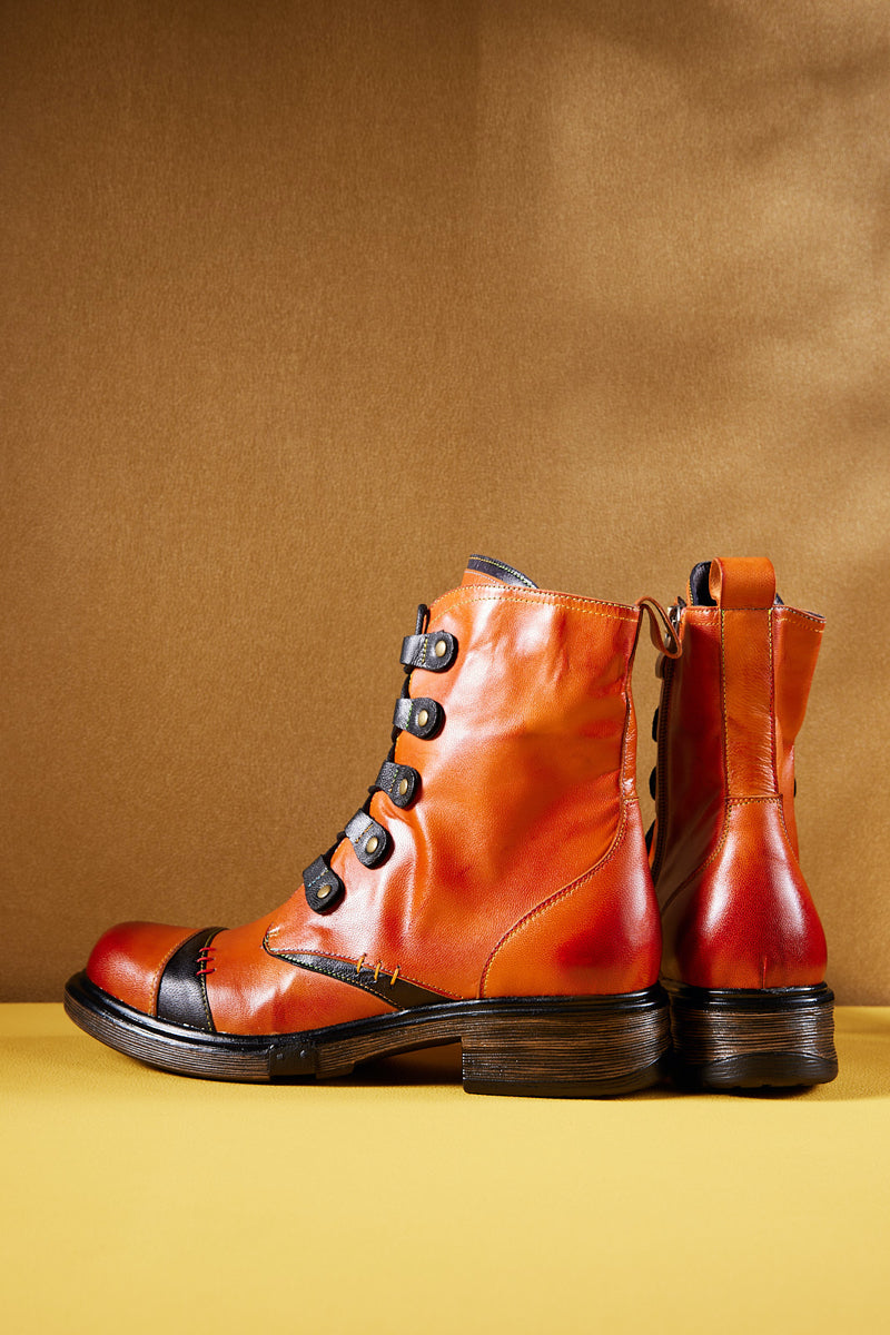 Soffia | Pumpkin Stepper Leather Combat Boots