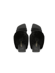 JadyRose | Faux Fur Strap Leather Wedge Sandal - Black