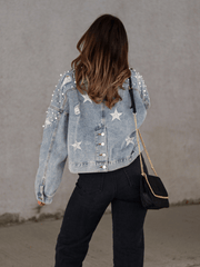 ASHTON PEARL STAR EMBROIDERED DENIM JACKET