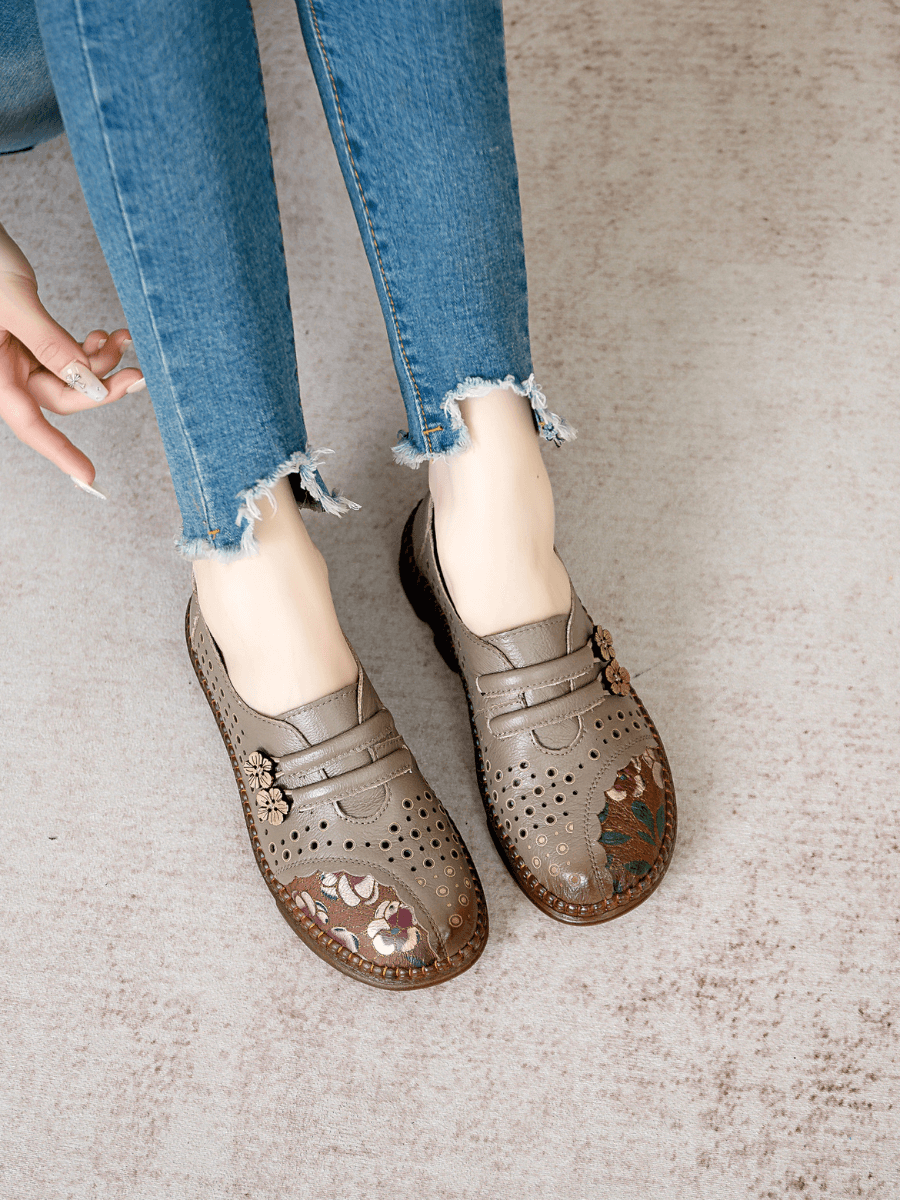 RUMOUR HAS IT | PERFORATED UPPER FLORAL EMBOSSED LEATHER LOAFER  - GREY